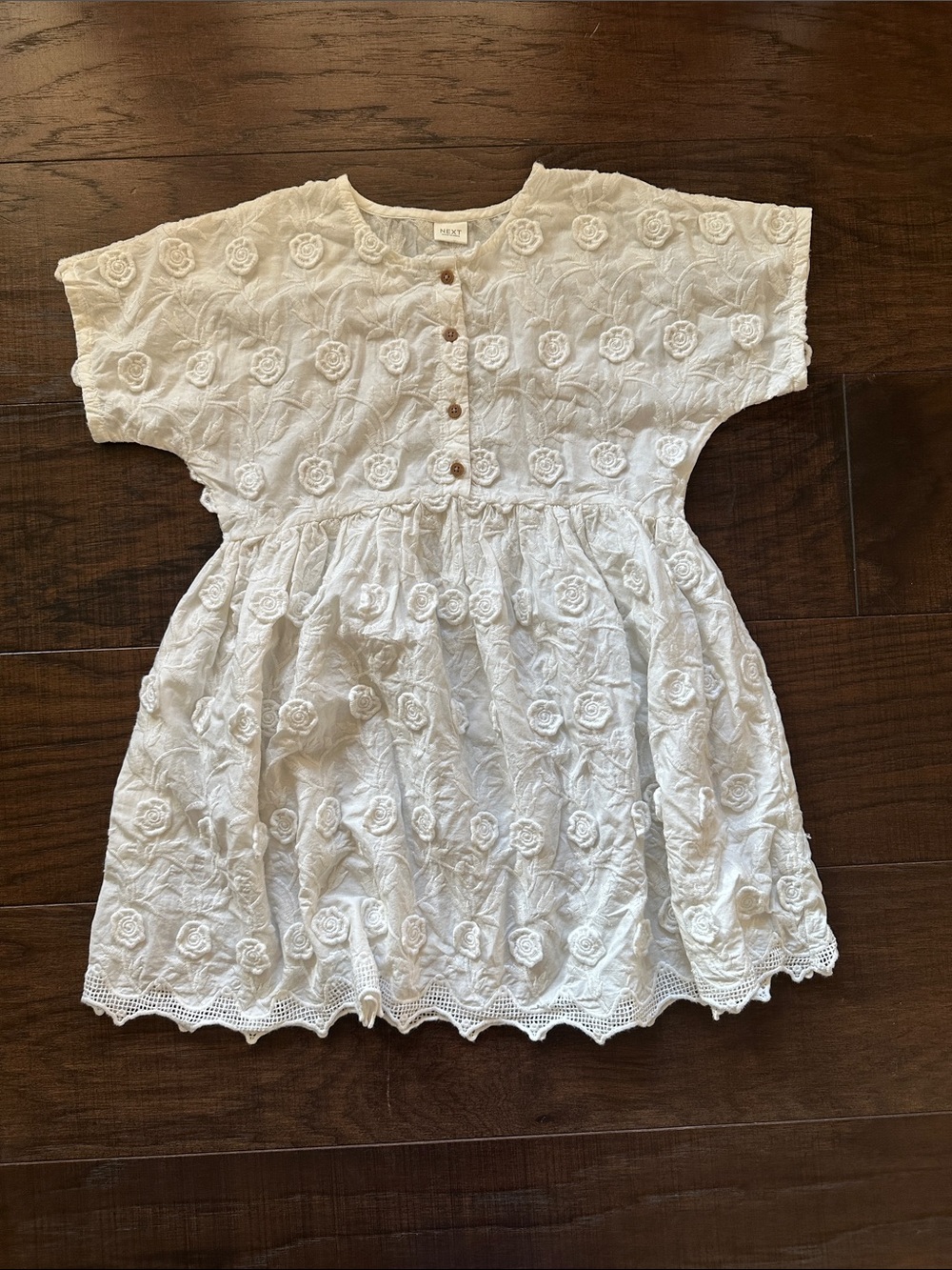 next White Embroidered Rose-Detail Girls Dress